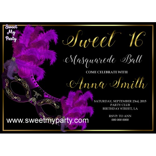 Sweet 16 Masquerade Party Invitation,Quinceanera Masquerade Party Invitation,Masquerade Party Invitation,(010swee)